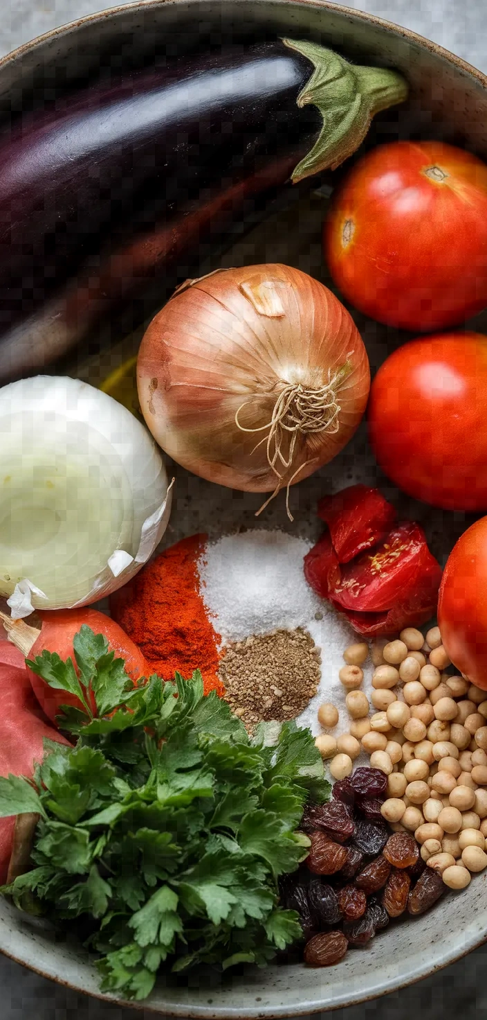 Ingredients photo for Imam Bayildi Turkish Stuffed Aubergines Recipe