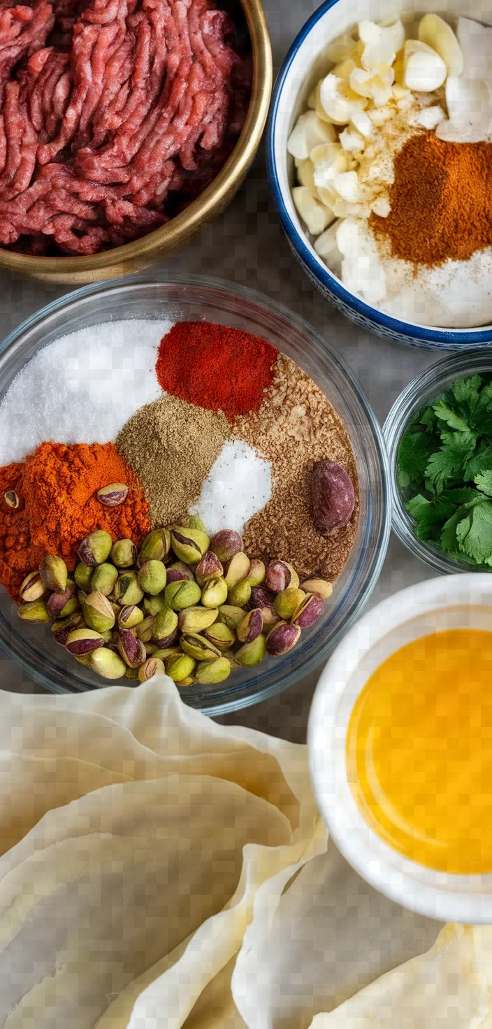 Ingredients photo for Borek Spiced Beef Pistachios Recipe