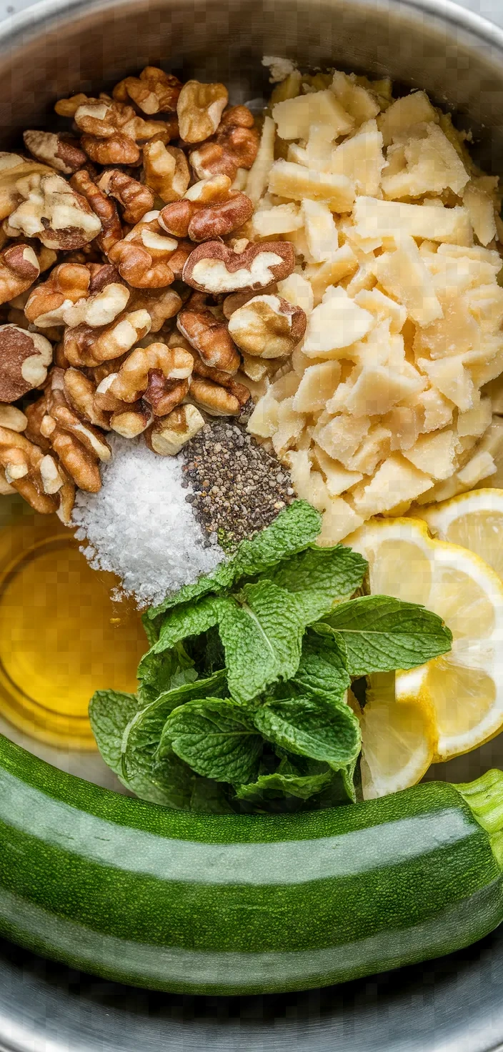 Ingredients photo for Raw Courgette Salad Walnuts Matured Cheese Recipe