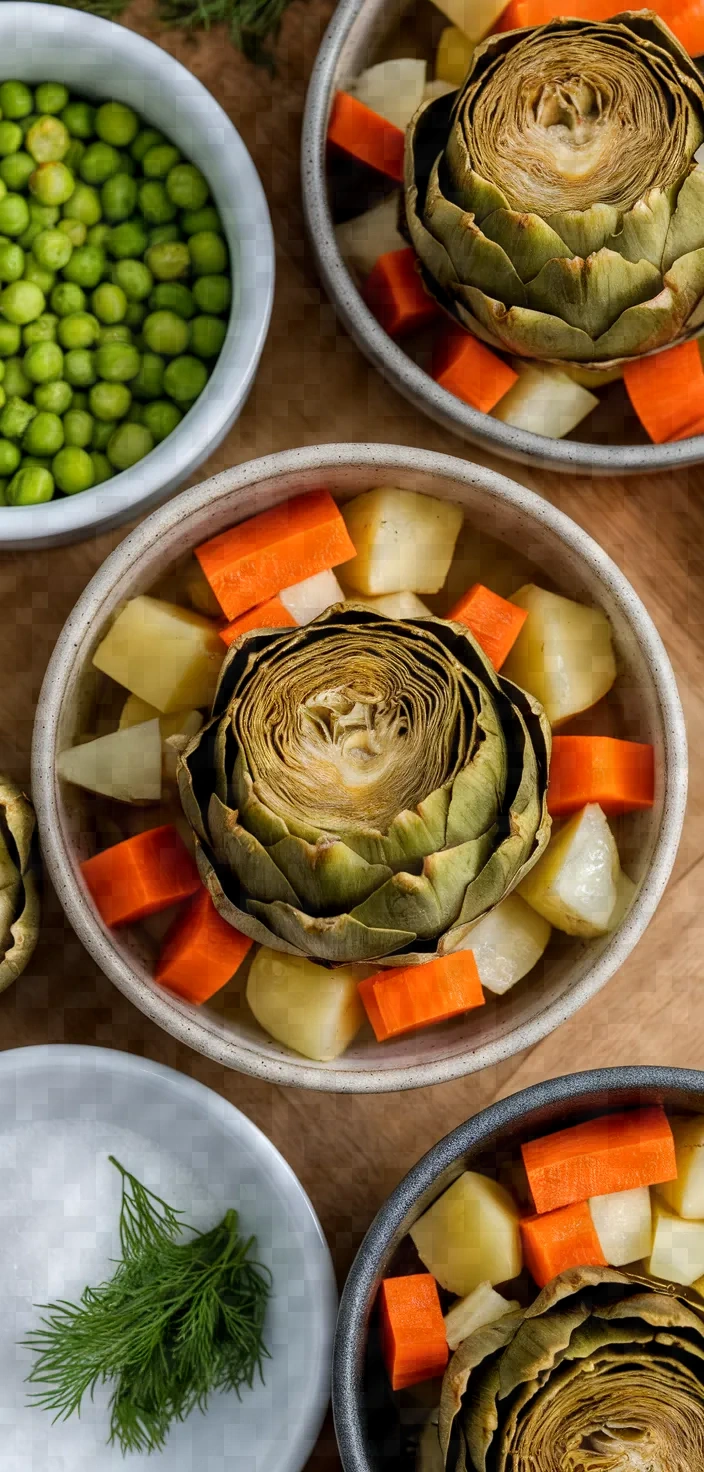 Ingredients photo for Turkish Artichoke Bottoms With Vegetables Recipe