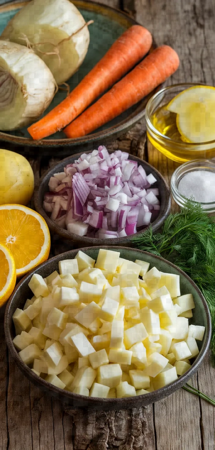 Ingredients photo for Turkish Braised Celeriac Zeytinyagli Kereviz Recipe