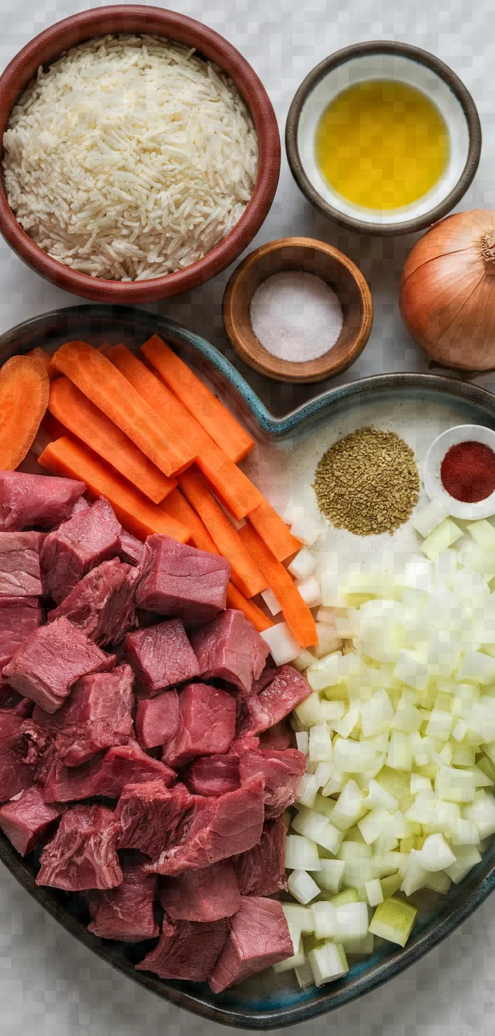 Ingredients photo for Uzbek Plov Rice With Lamb Carrot Recipe