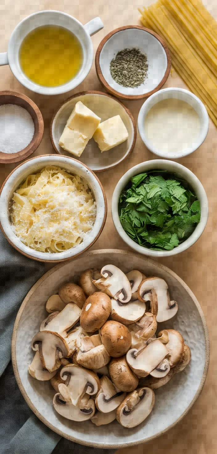 Ingredients photo for Creamy Mushroom Pasta Recipe