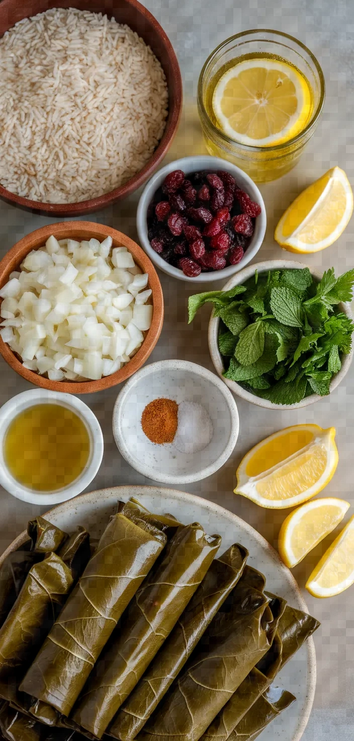 Ingredients photo for Meatless Stuffed Grape Leaves Recipe