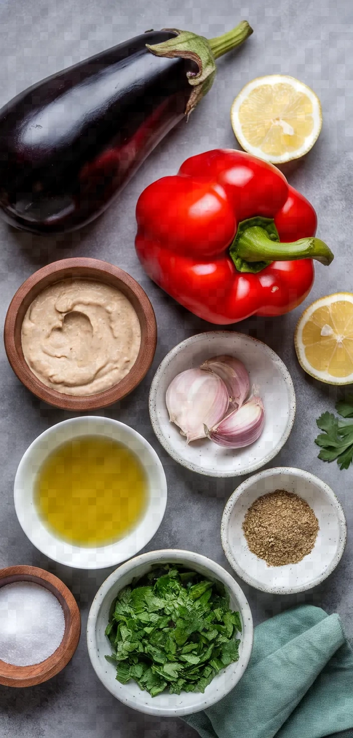 Ingredients photo for Roasted Red Pepper Babaganoush Recipe