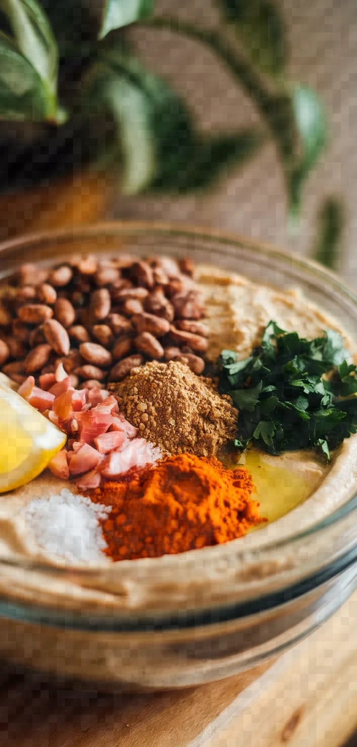 Ingredients photo for Dried Fava Bean Dip Hummus Recipe