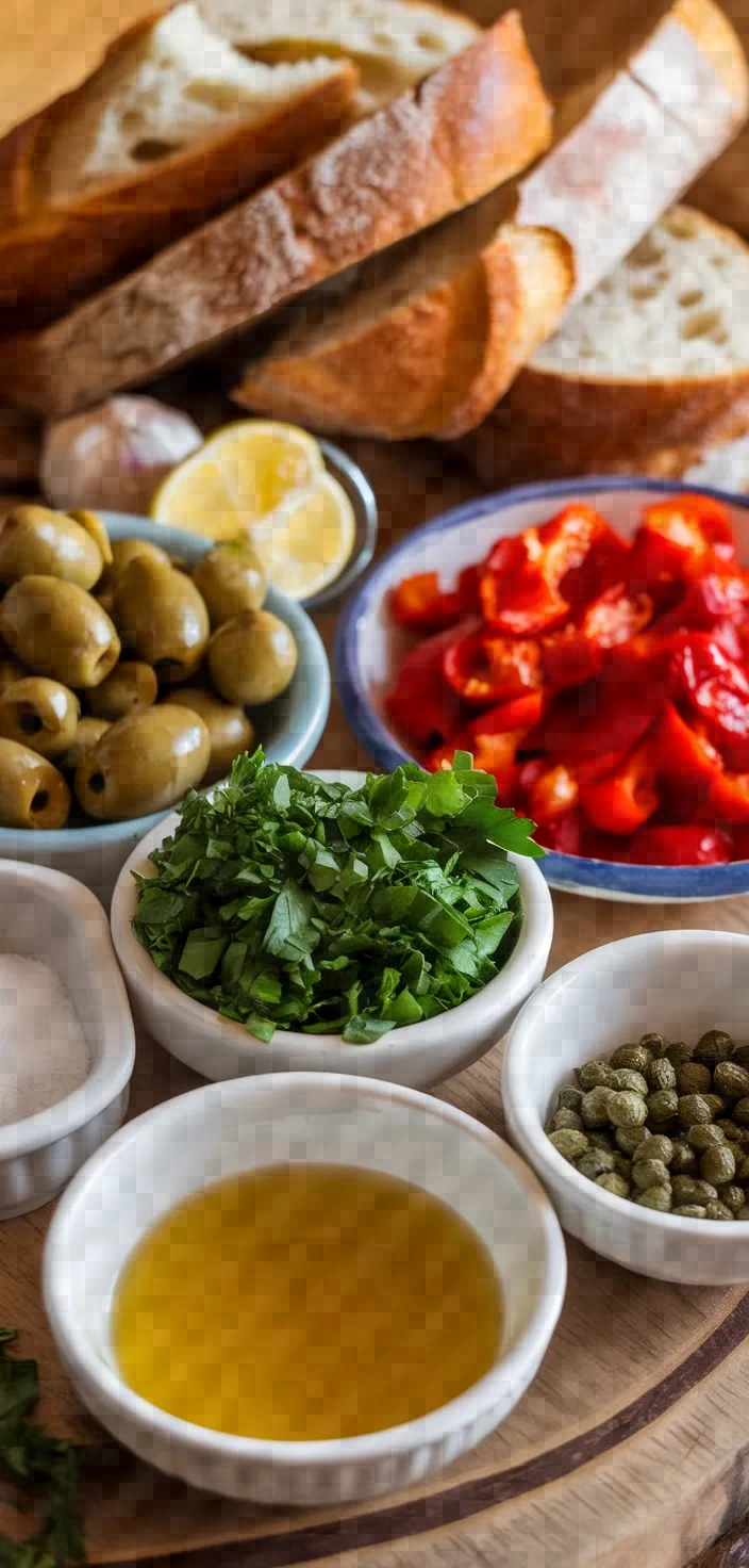 Ingredients photo for Green Olive Bruchetta Recipe
