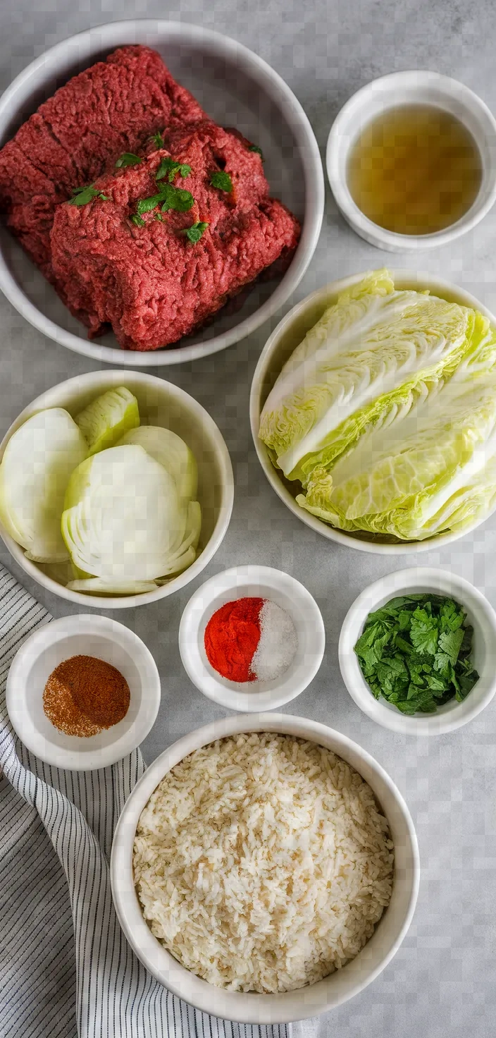 Ingredients photo for Stuffed Cabbage Soup Beef Rice Recipe