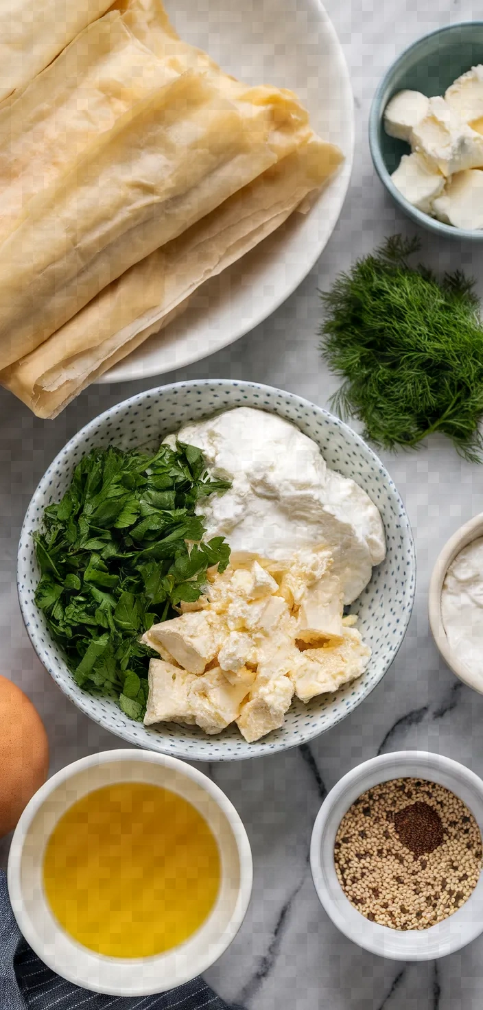 Ingredients photo for Turkish Borek Cheese Herbs Recipe