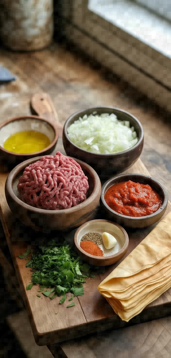 Ingredients photo for Kiymali Borek Meat Borek Recipe