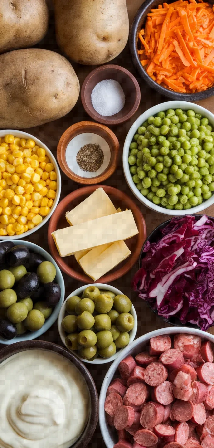 Ingredients photo for Kumpir Turkish Stuffed Baked Potatoes Recipe