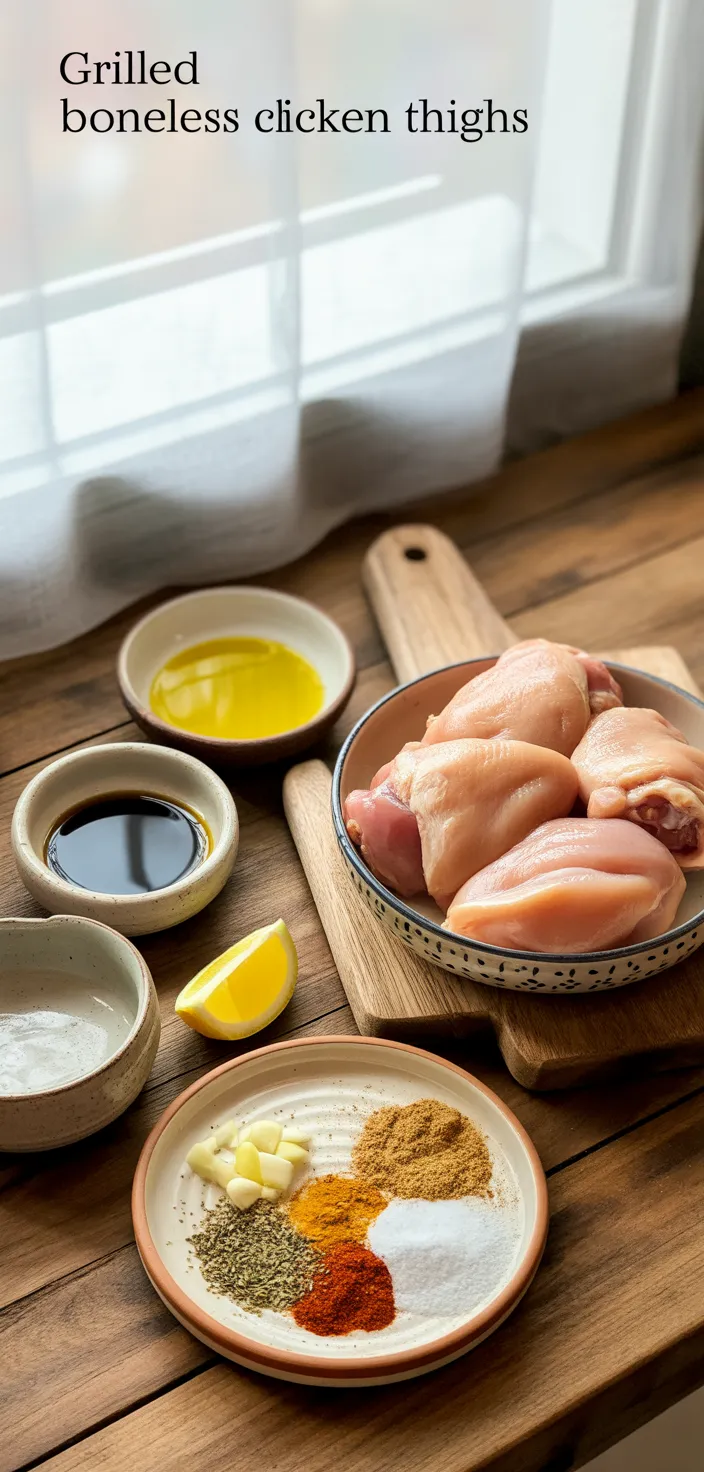 Ingredients photo for Grilled Boneless Chicken Thighs Recipe