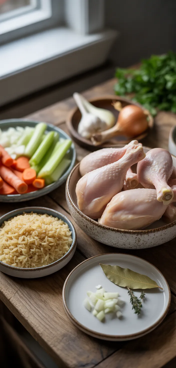 Ingredients photo for Homemade Chicken And Rice Soup Recipe