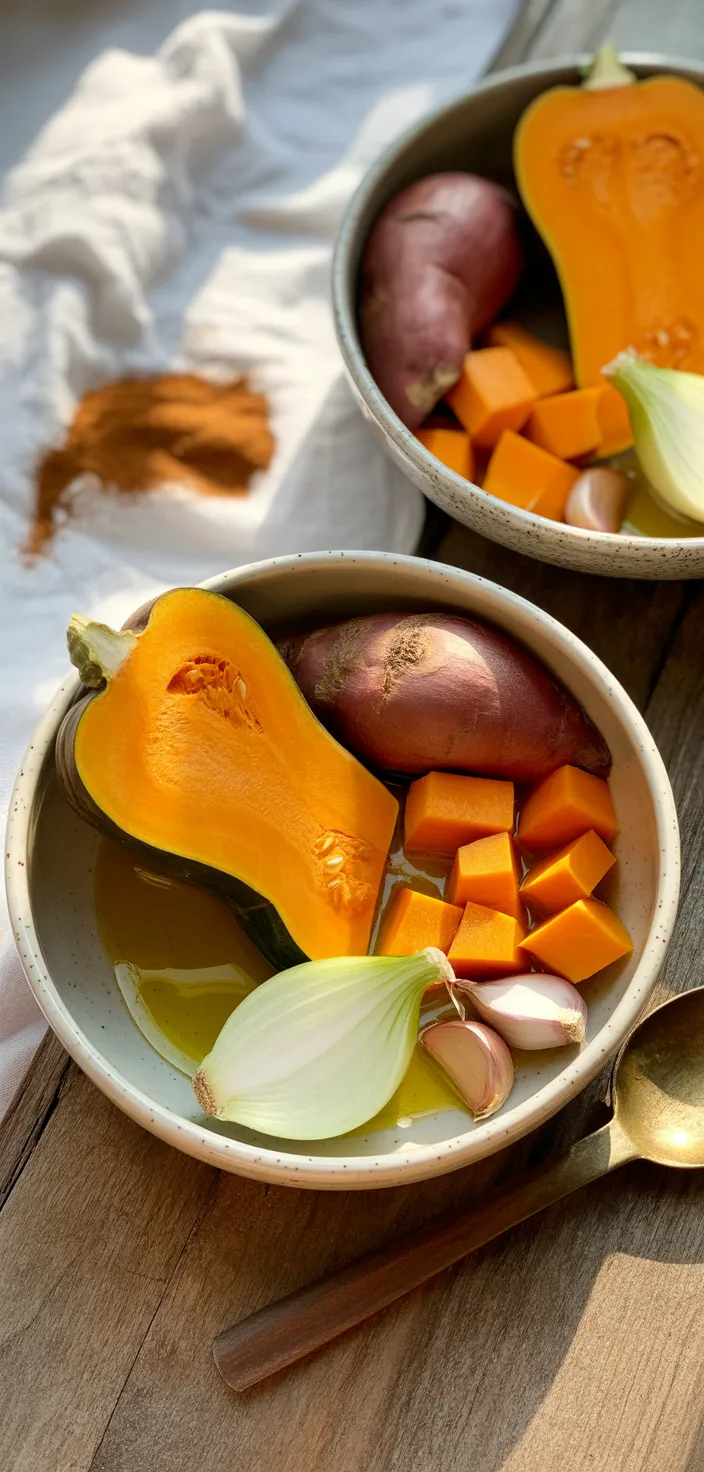 Ingredients photo for Spicy Butternut Squash Sweet Potato Soup Recipe