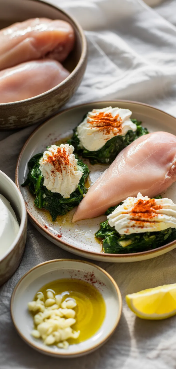 Ingredients photo for Spinach Stuffed Chicken Breasts Recipe