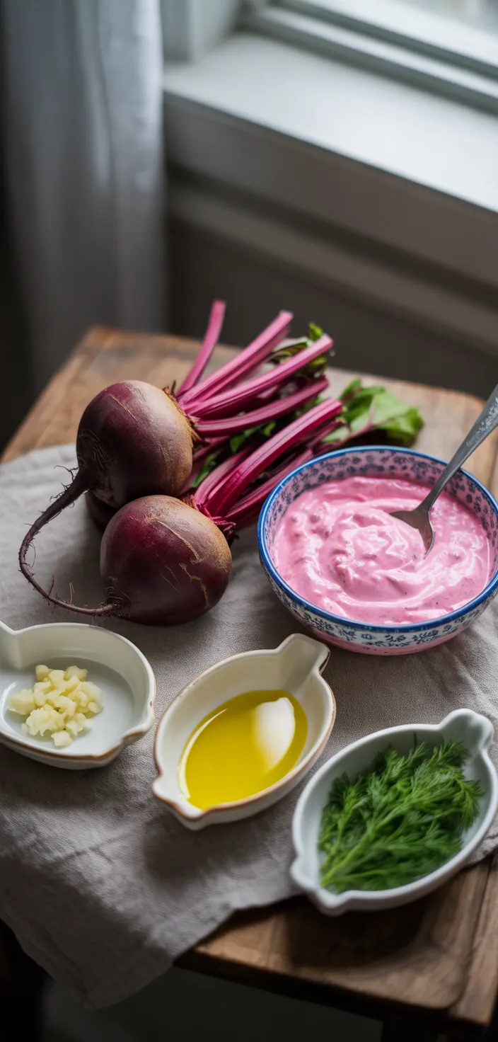Ingredients photo for Beetroot Salad Dip With Greek Yogurt (Patzarosalata) Recipe