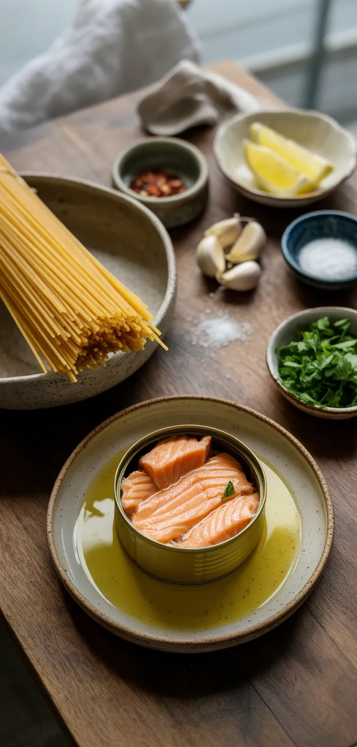Ingredients photo for Canned Salmon Pasta Recipe