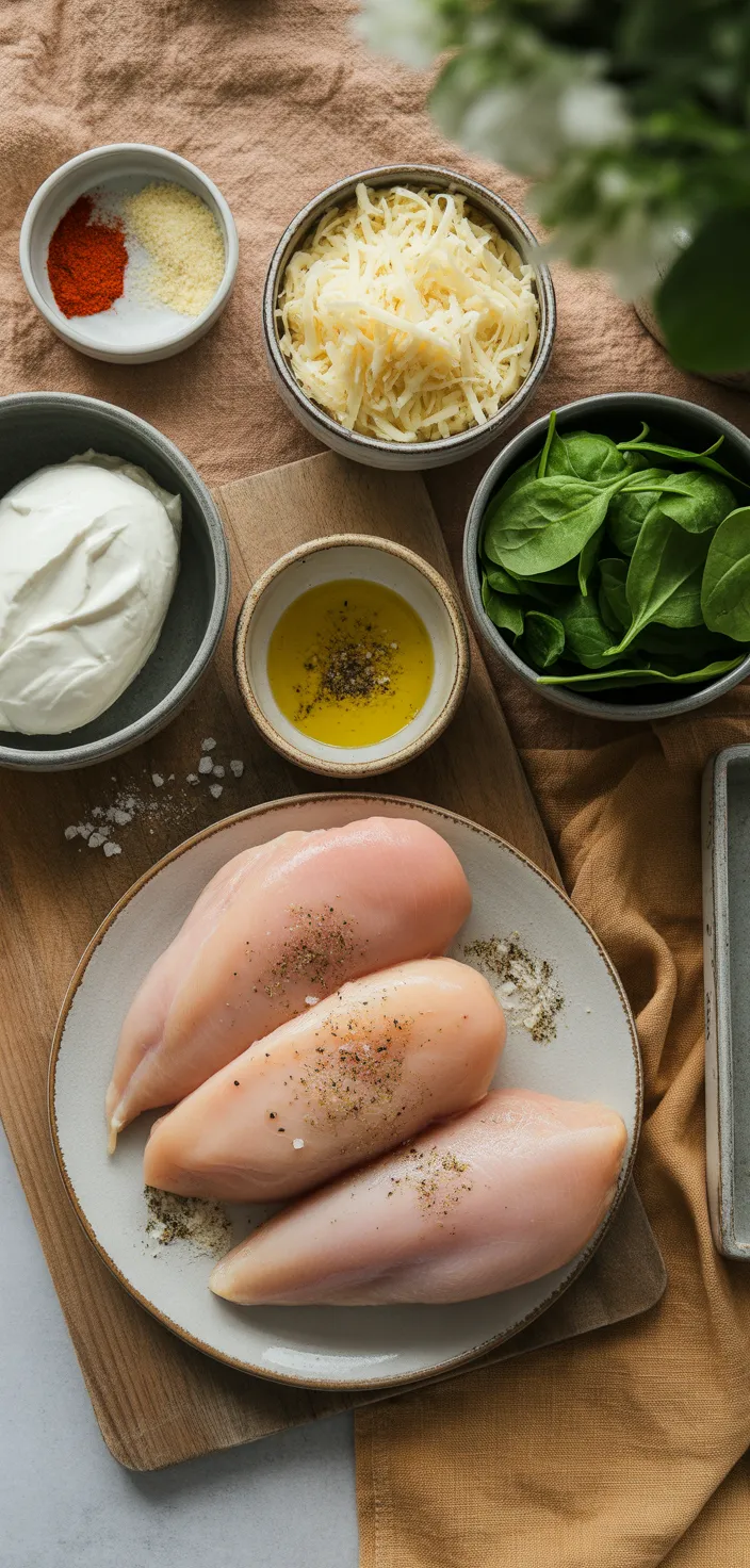 Ingredients photo for Cheesy Spinach Stuffed Chicken Breasts (VIDEO) Recipe