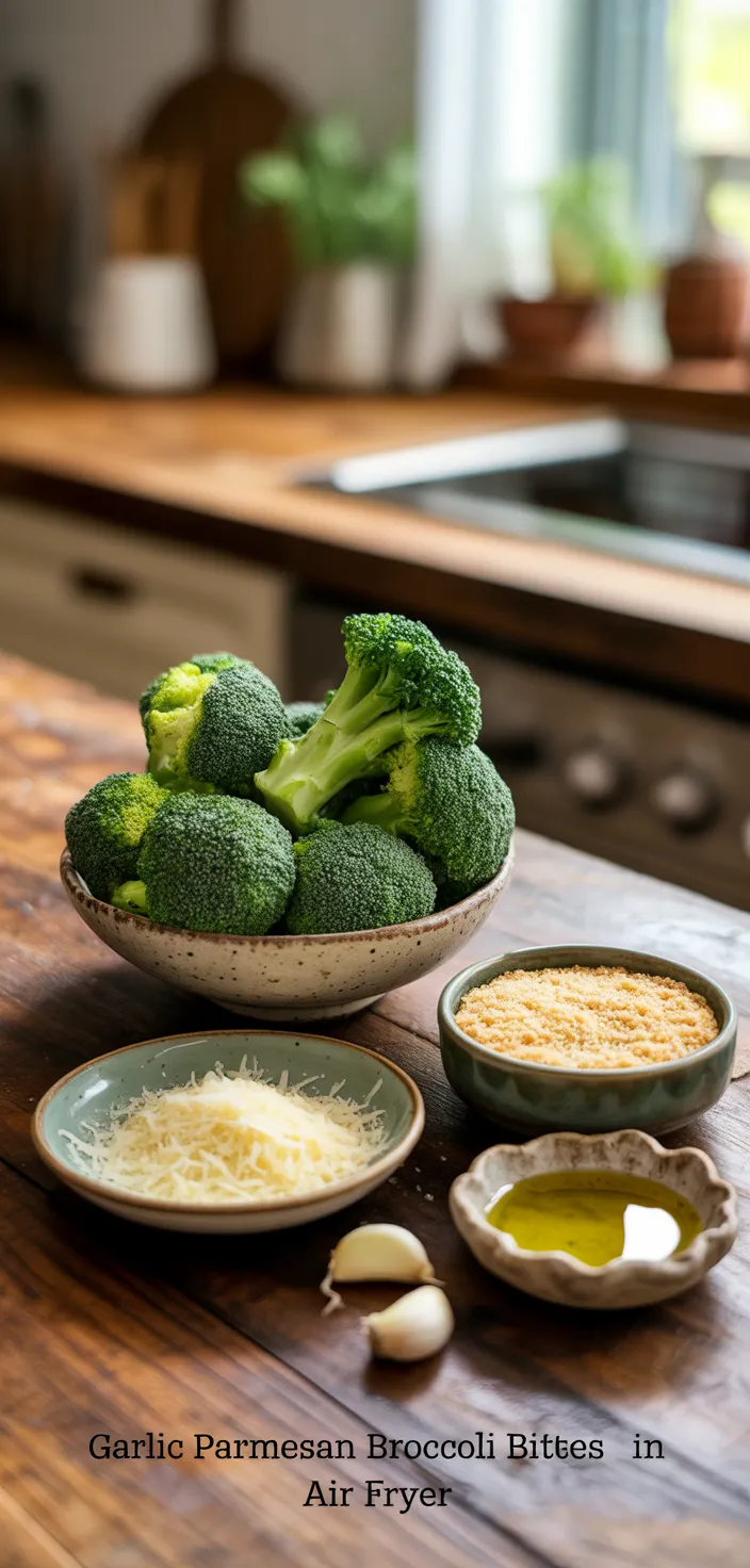 Ingredients photo for Garlic Parmesan Broccoli Bites In Air Fryer Recipe