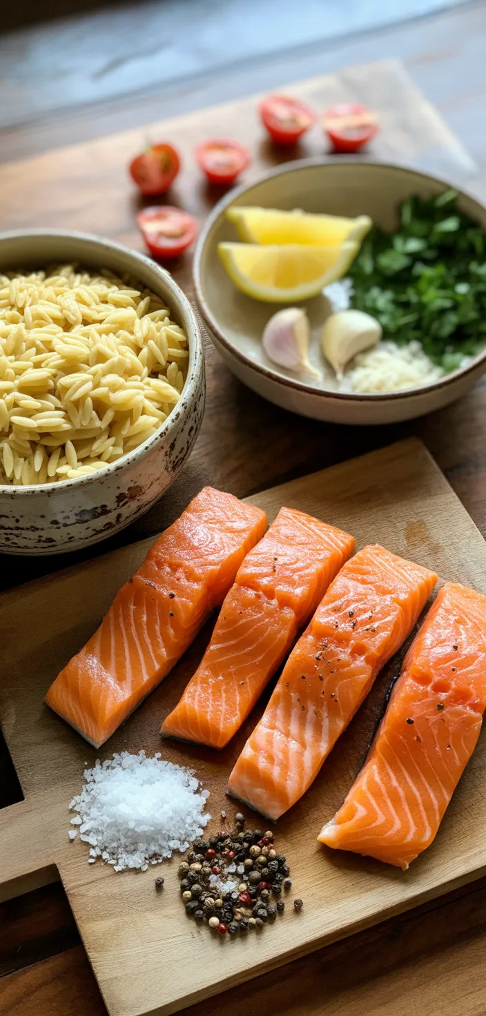 Ingredients photo for Seared Salmon With Lemon Orzo Recipe