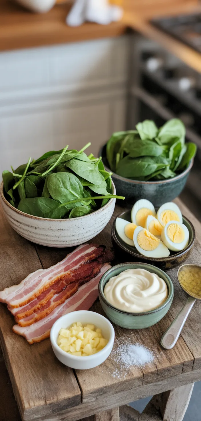 Ingredients photo for Spinach Salad With Bacon And Eggs Recipe
