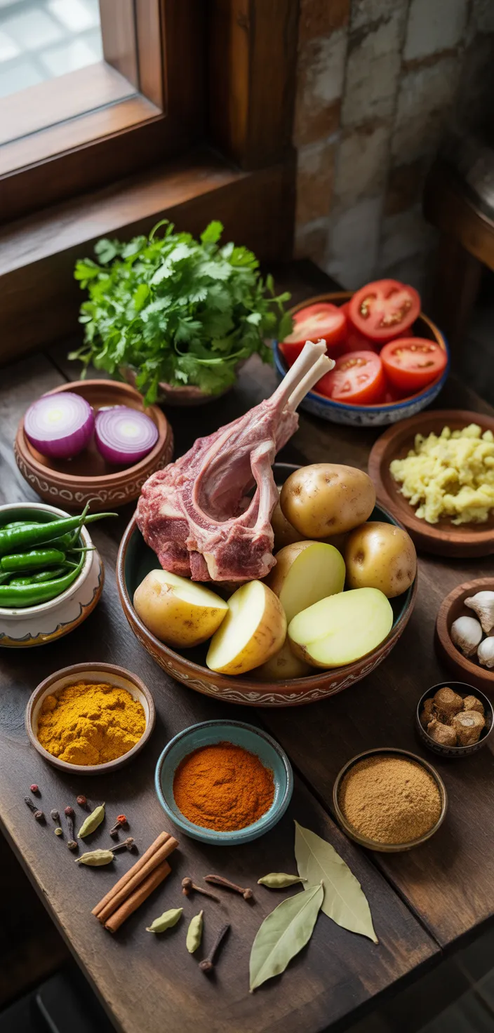 Ingredients photo for Aloo Gosht (Mutton/Lamb And Potato Curry) Recipe
