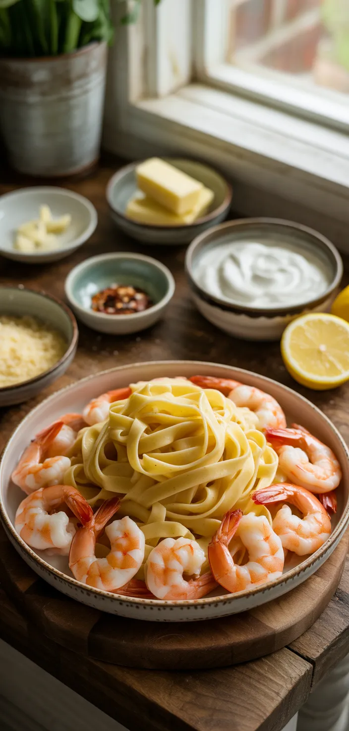 Ingredients photo for Creamy Lemon Shrimp Pasta Recipe