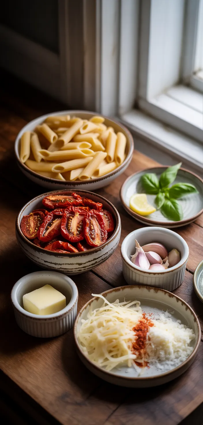 Ingredients photo for Creamy Sun Dried Tomato Pasta Recipe