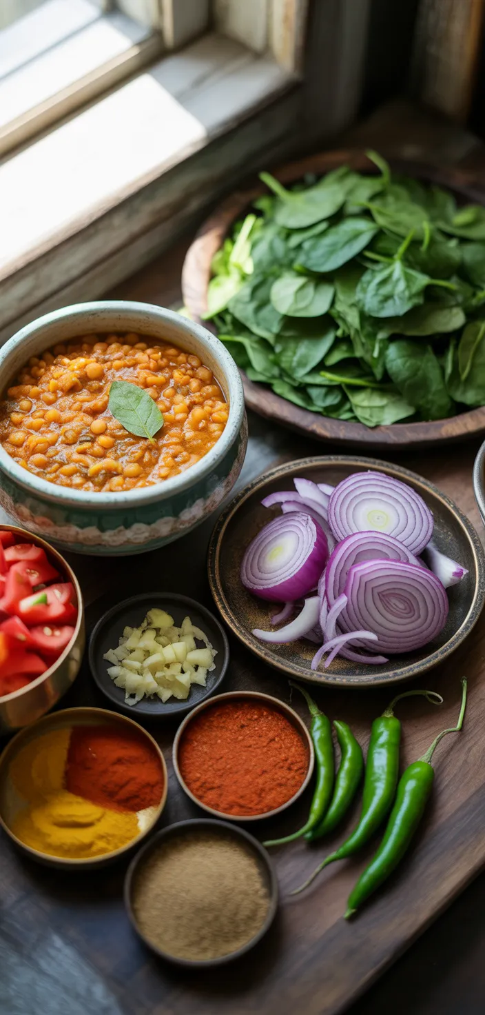 Ingredients photo for Dal Palak (Spinach Lentil Curry) Recipe