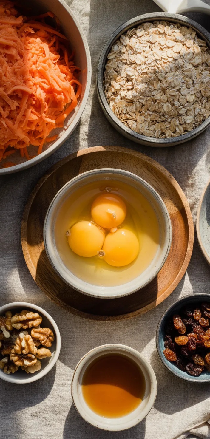 Ingredients photo for Easy Flourless Oatmeal Carrot Cake Recipe