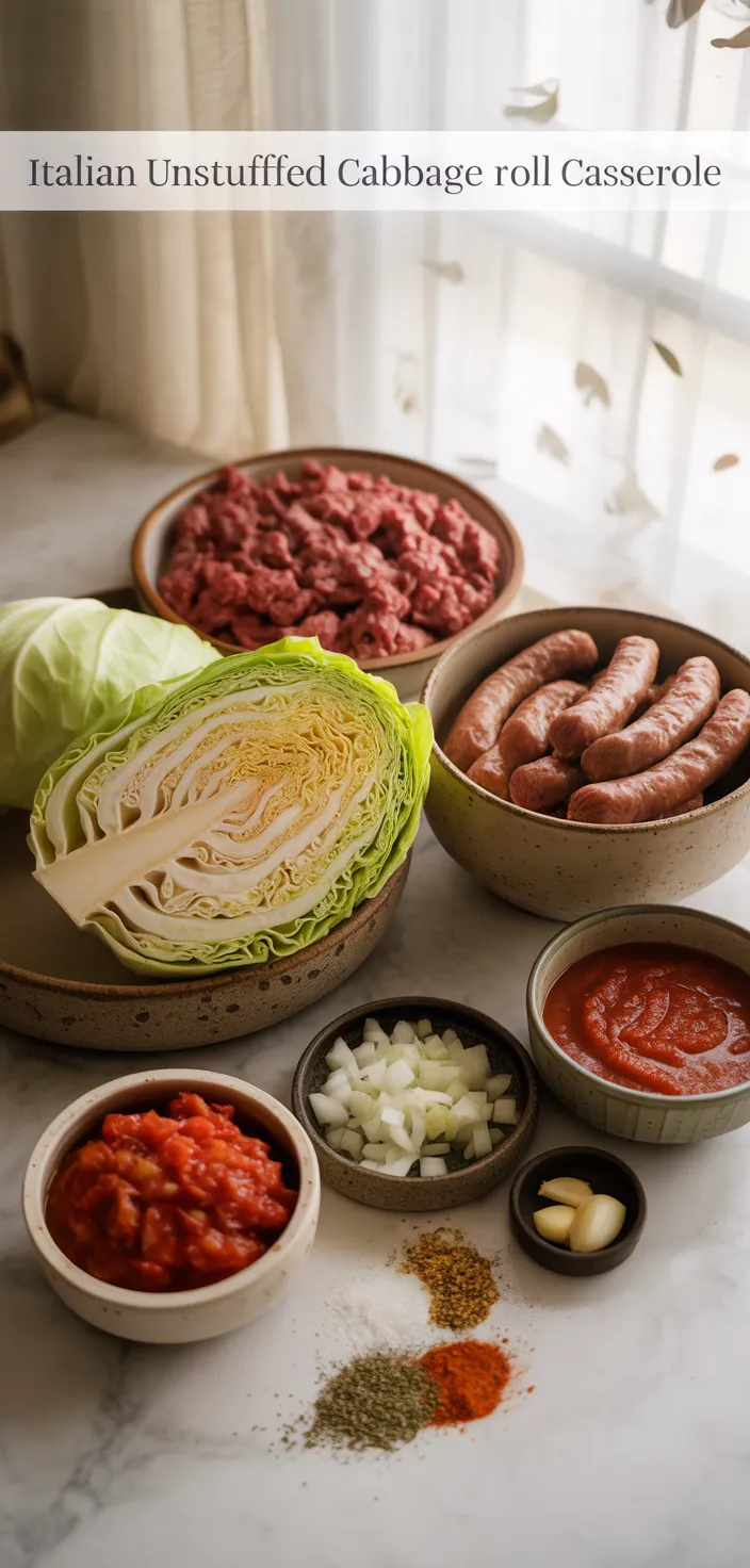 Ingredients photo for Italian Unstuffed Cabbage Roll Casserole Recipe