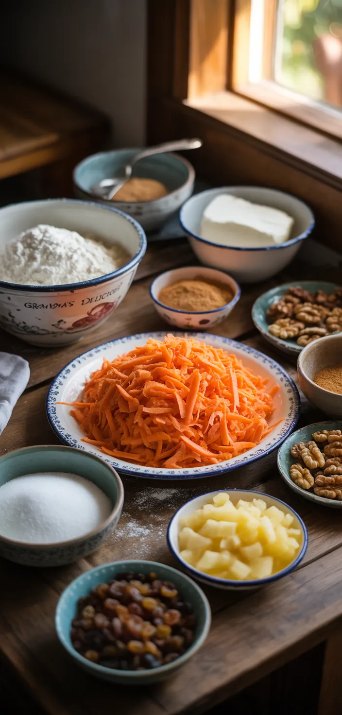 Ingredients photo for Grandma's Delicious Carrot Cake Recipe