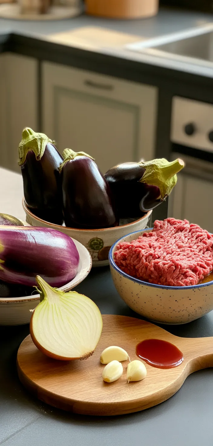 Ingredients photo for Moussaka (Greek Beef And Eggplant Lasagna) Recipe