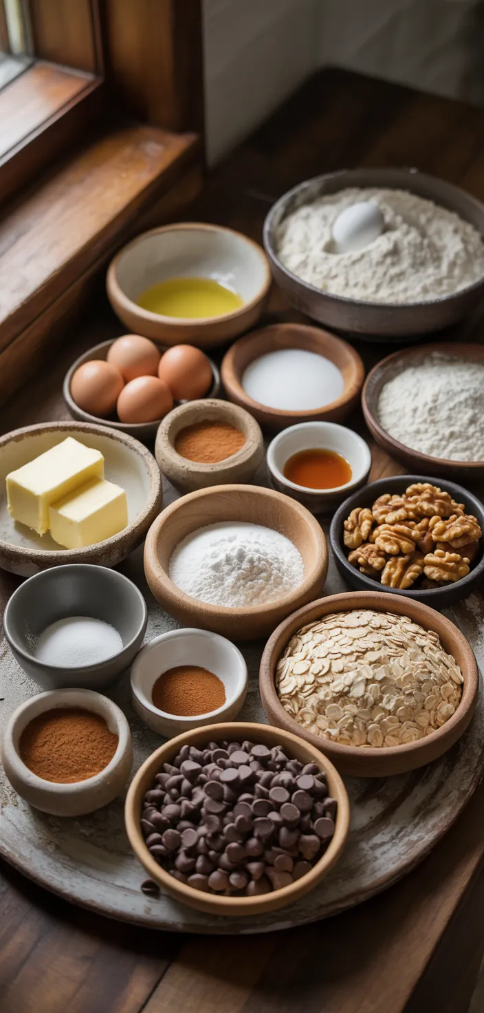 Ingredients photo for Oatmeal Walnut Chocolate Chip Cookies Recipe