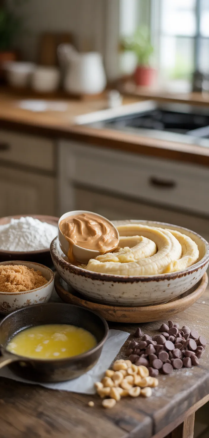 Ingredients photo for Peanut Butter Chocolate Chip Banana Bread Is As Good As It Sounds Recipe