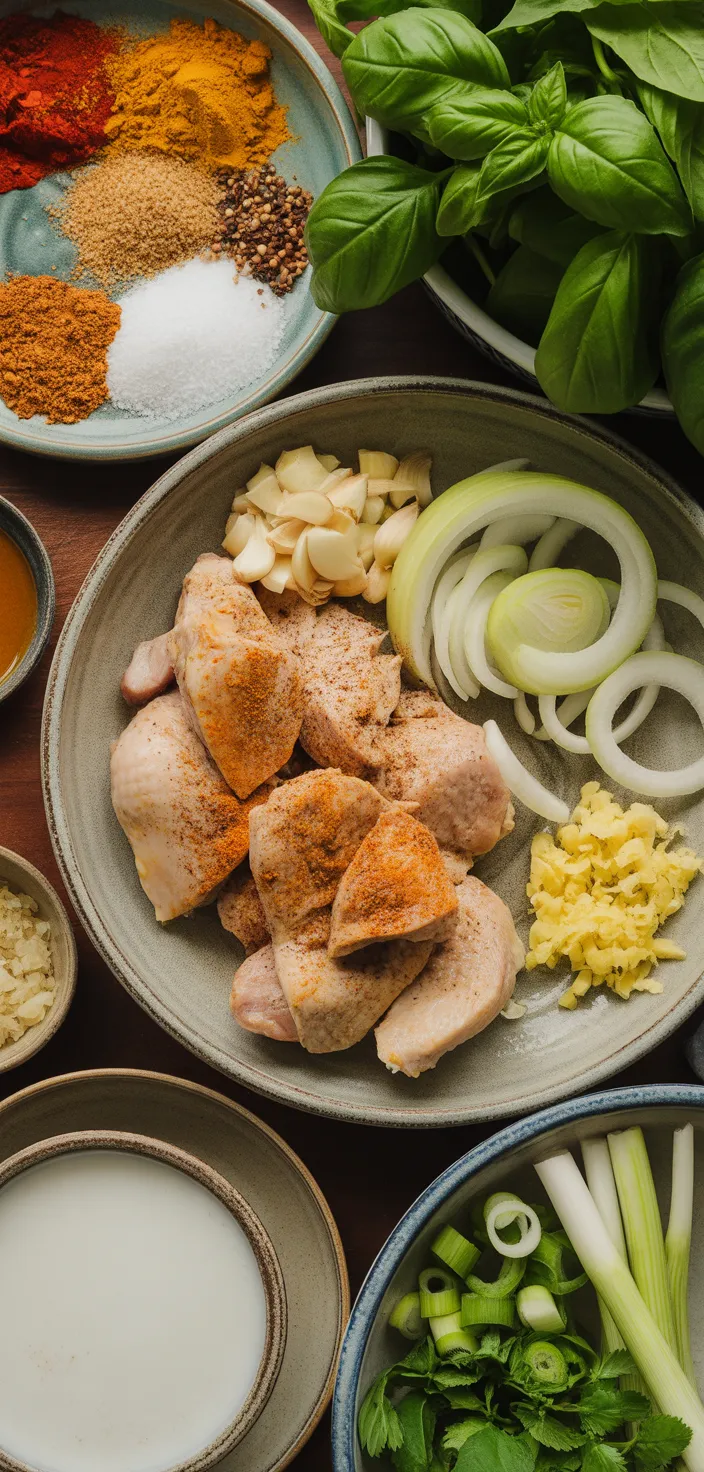 Ingredients photo for Spiced Coconut Basil Chicken That Will Wow Your Taste Buds Recipe