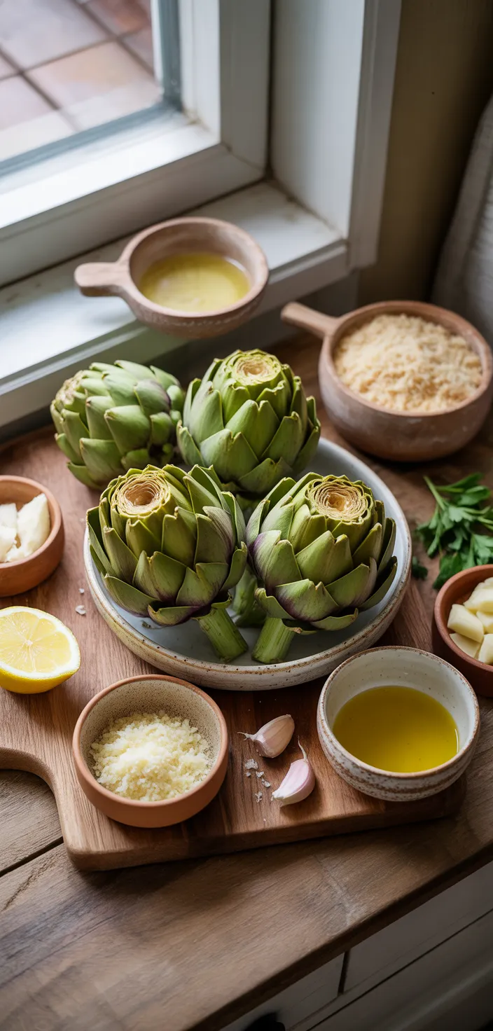 Ingredients photo for Baked Stuffed Artichoke Recipe