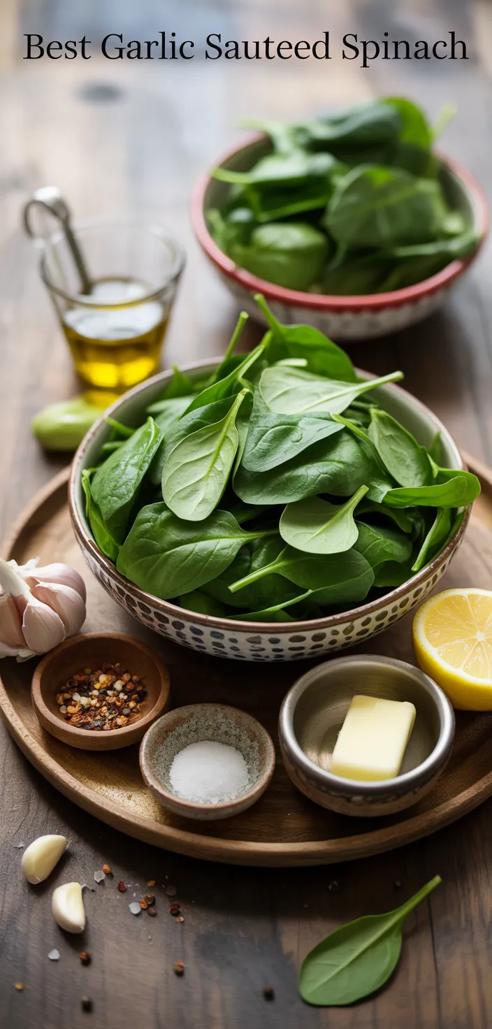 Ingredients photo for Best Garlic Sauteed Spinach! Recipe