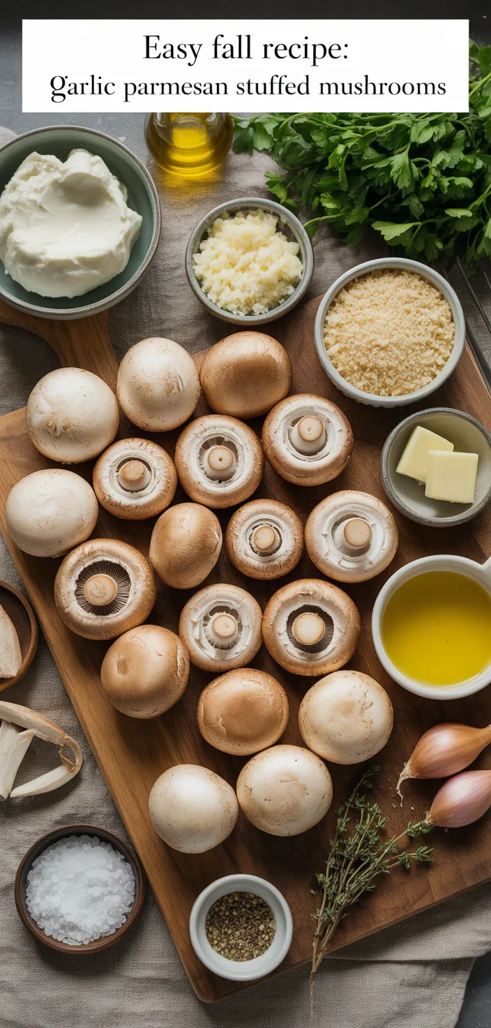 Ingredients photo for Easy Fall Recipe: Garlic Parmesan Stuffed Mushrooms