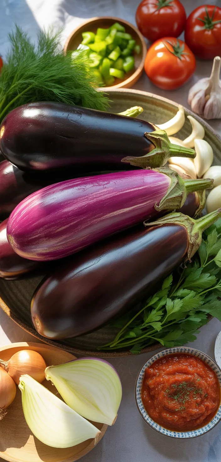 Ingredients photo for Imam Bayildi (Turkish Stuffed Eggplant) Recipe