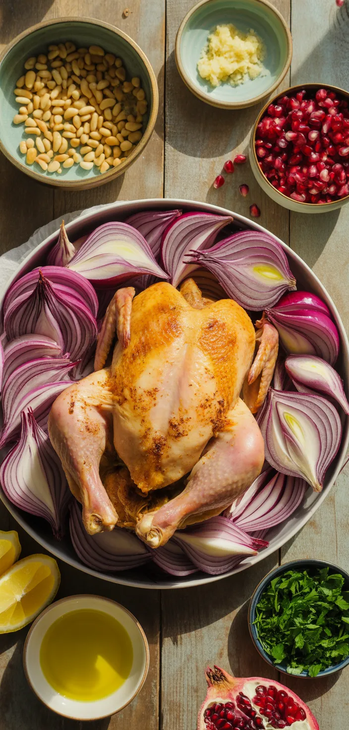 Ingredients photo for Mussakhan (roast Chicken With Sumac And Red Onions) Recipe