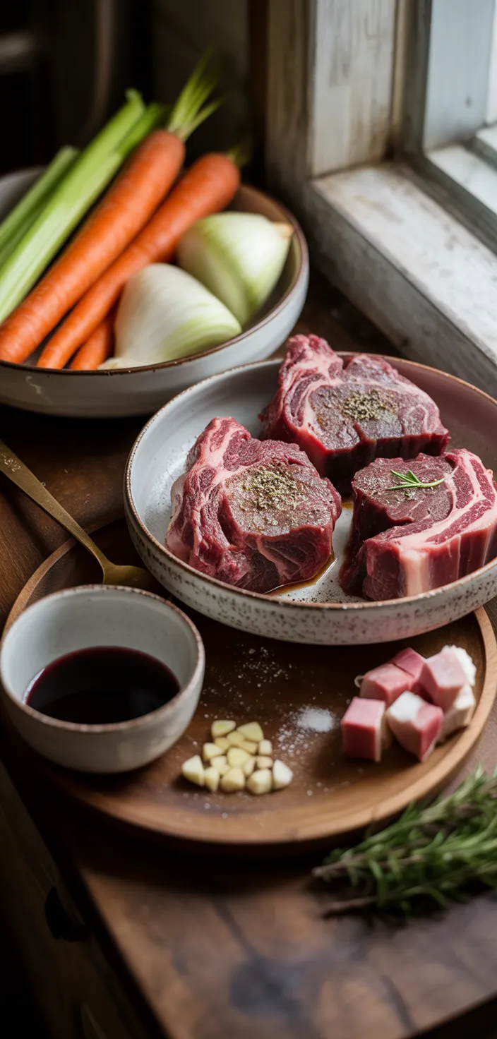 Ingredients photo for Slow Cooked Beef Cheeks In Red Wine Sauce Recipe