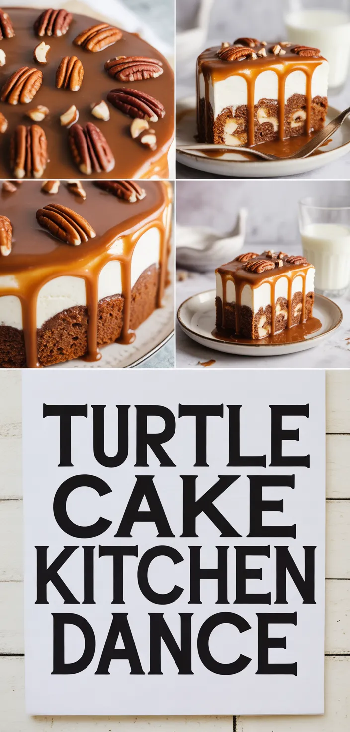 A photo of Turtle Poke Cake • Dance Around The Kitchen Recipe