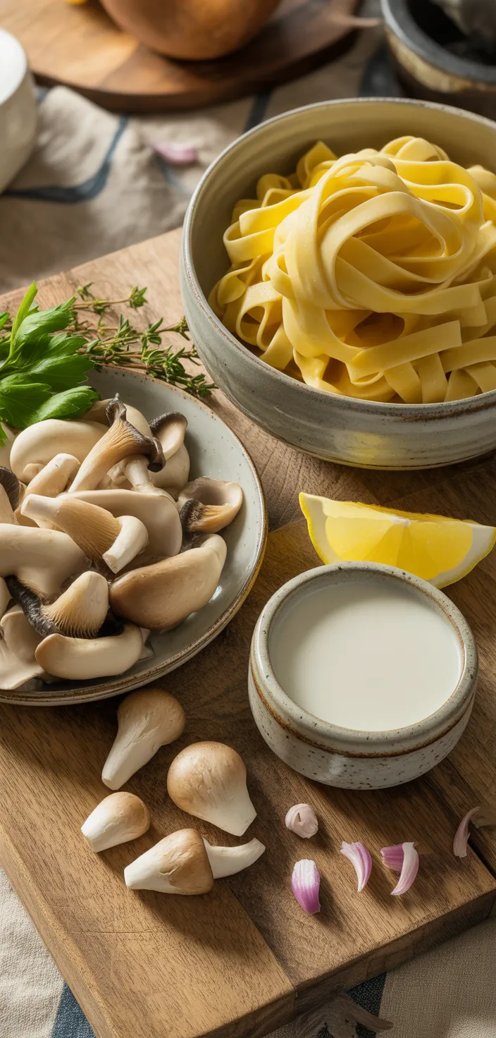 Ingredients photo for Oyster Mushroom Pasta With A Creamy Sauce Recipe