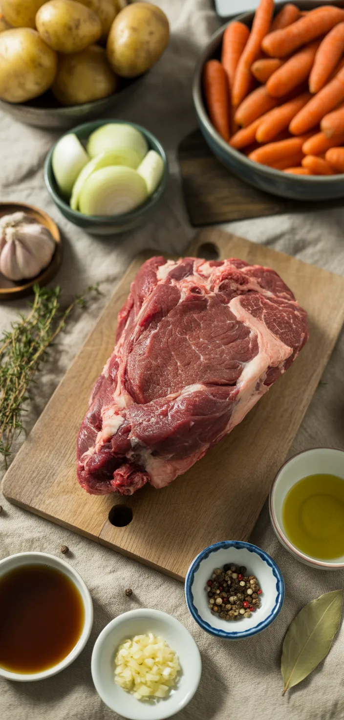 Ingredients photo for Tender Crock Pot Sirloin Tip Roast With Vegetables Recipe