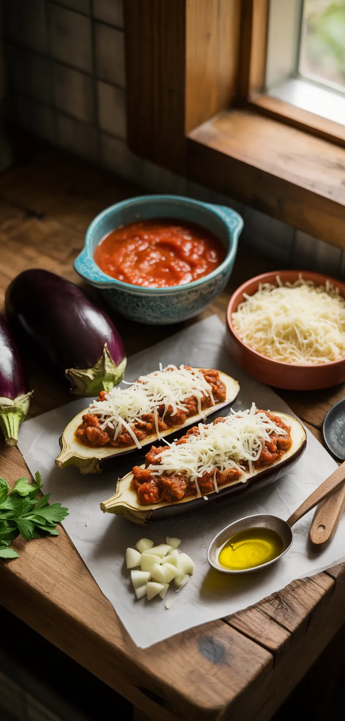 Ingredients photo for Stuffed Eggplant With Sausage Recipe