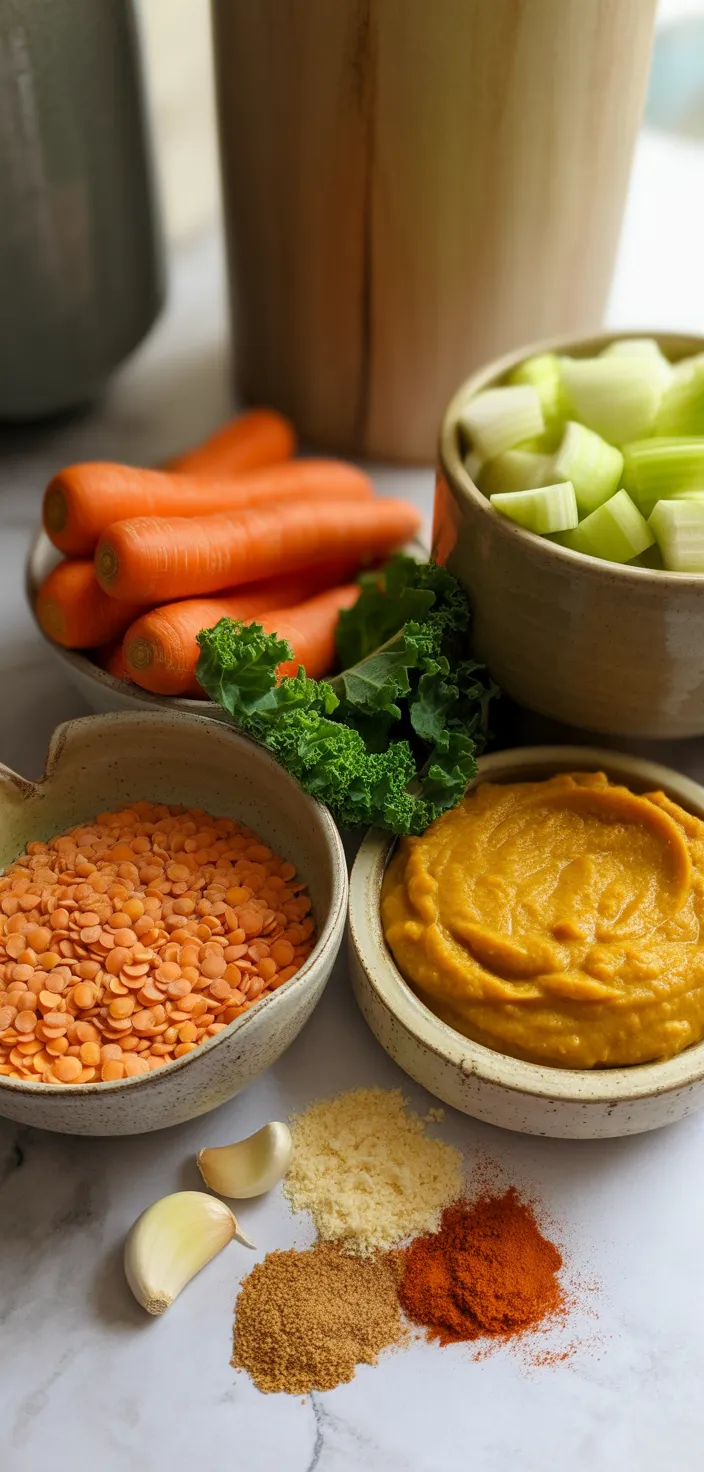 Ingredients photo for Cozy Pumpkin Lentil Soup (vegan, Gluten Free, Wfpb) Recipe