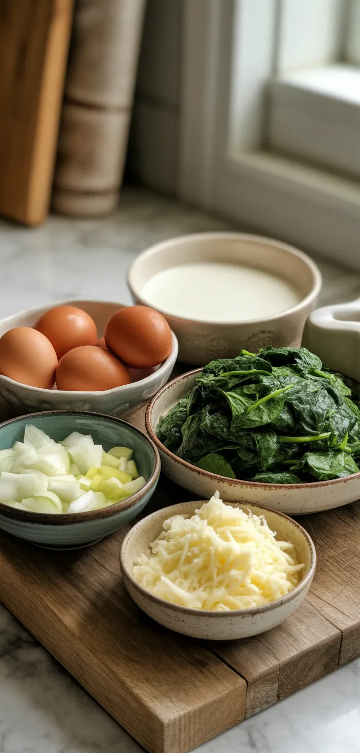 Ingredients photo for Spinach Quiche Recipe (Crustless)
