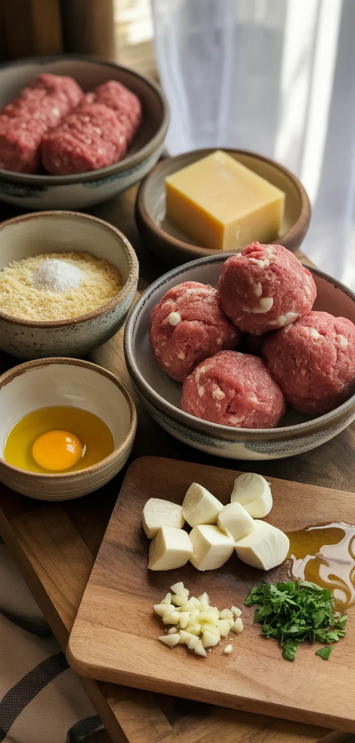 Ingredients photo for BEST Mozzarella Stuffed Meatballs ( Low Carb, Keto) Recipe