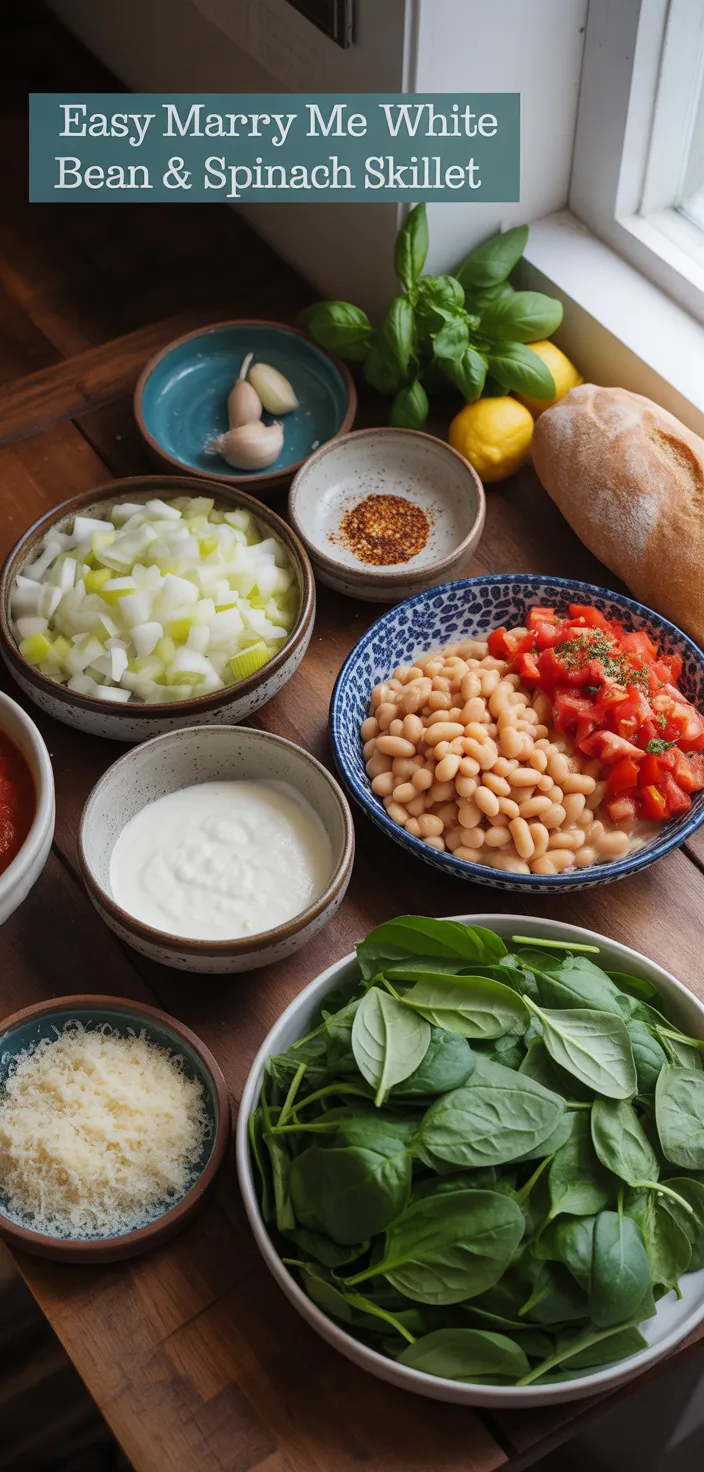 Ingredients photo for Easy Marry Me White Bean & Spinach Skillet – Quick & Healthy Weeknight Dinner Recipe